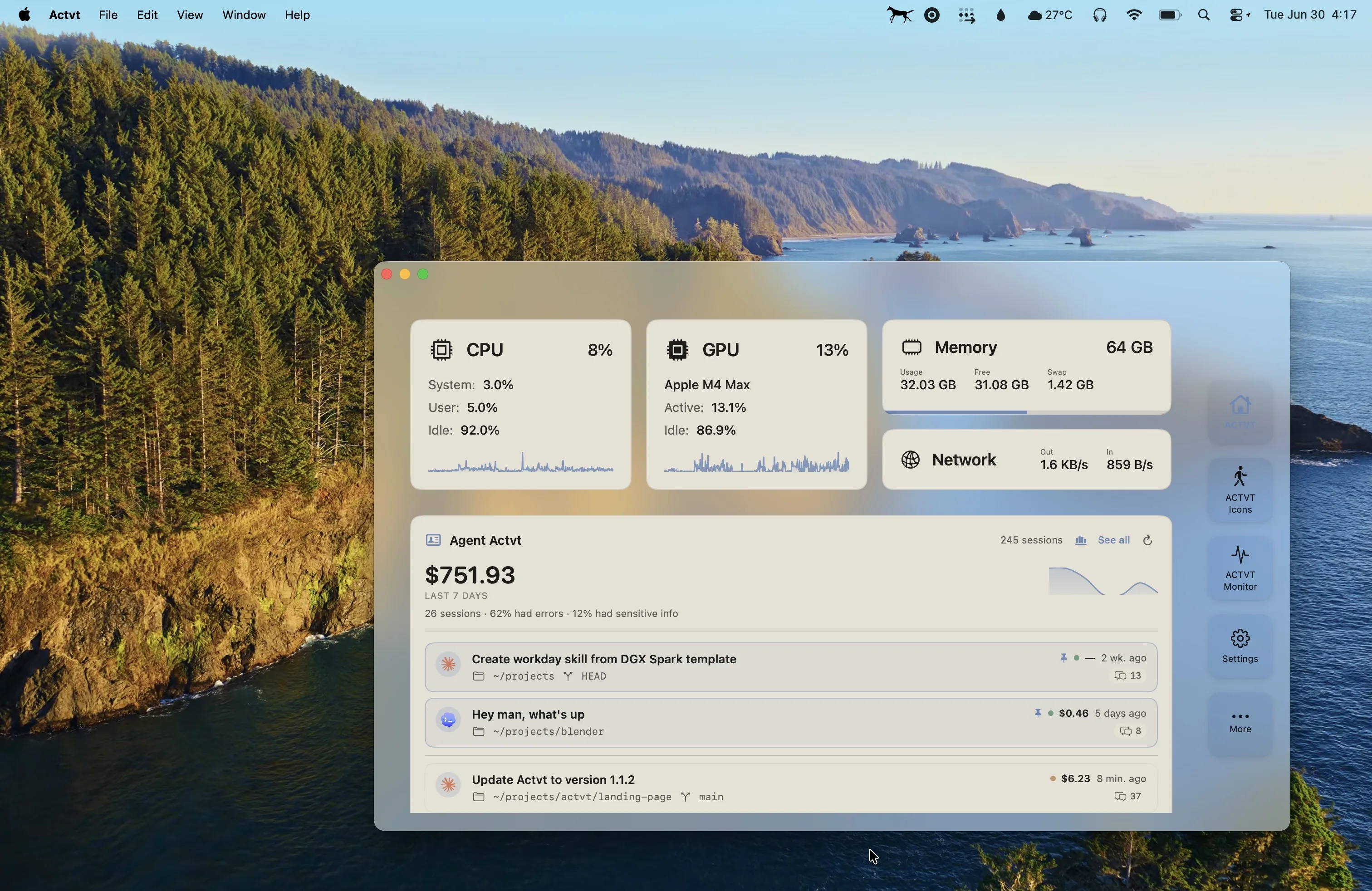 ACTVT running on macOS desktop